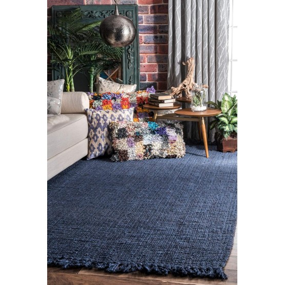 Daniela Farmhouse Chunky Jute Area Rug, 5x8, Navy Blue