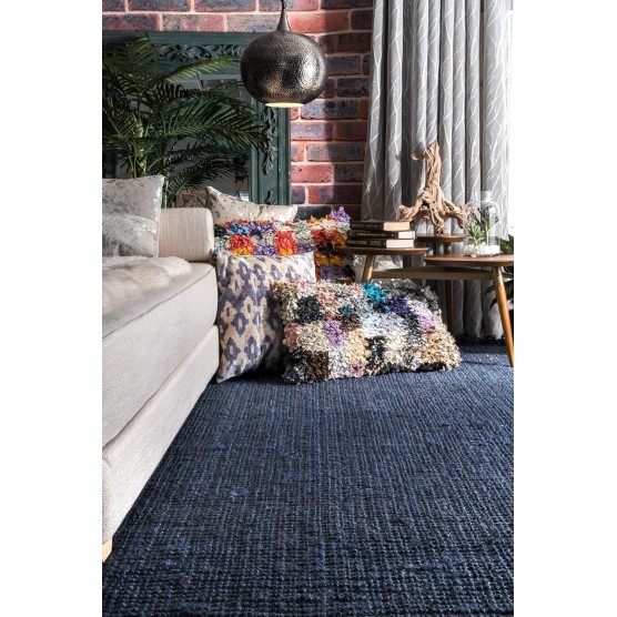 Daniela Farmhouse Chunky Jute Area Rug, 5x8, Navy Blue