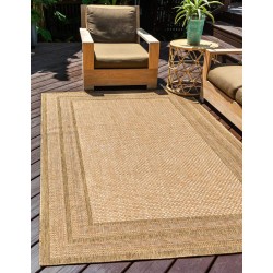 Outdoor Border Collection Area Rug - Multi Border (5' 3" x 8' Rectangle, Tan/ Light Brown)