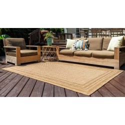 Outdoor Border Collection Area Rug - Multi Border (5' 3" x 8' Rectangle, Tan/ Light Brown)