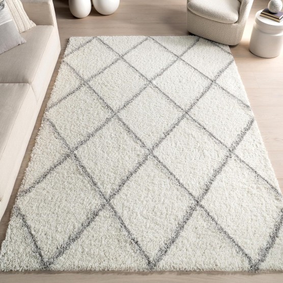 Tess Moroccan Shag Area Rug - 7x9 Shag Area Rug Modern/Contemporary White/Grey Rugs for Living Room Bedroom Dining Room Nursery