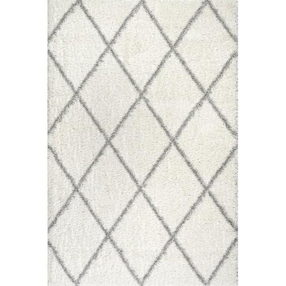 Tess Moroccan Shag Area Rug - 7x9 Shag Area Rug Modern/Contemporary White/Grey Rugs for Living Room Bedroom Dining Room Nursery