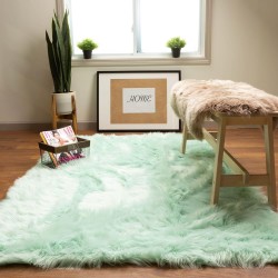 Super Area Rugs Ultra Soft & Fluffy Faux Sheepskin Rug, Mint 4 x 6 Feet Carpet for Bedroom Living Room