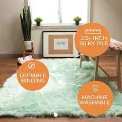 Super Area Rugs Ultra Soft & Fluffy Faux Sheepskin Rug, Mint 4 x 6 Feet Carpet for Bedroom Living Room