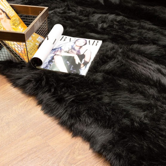 Super Area Rugs Ultra Soft & Fluffy Faux Sheepskin Rug, Black 4 x 6 Feet Carpet for Bedroom Living Room