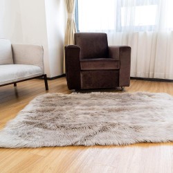 Super Area Rugs Ultra Soft & Fluffy Faux Sheepskin Rug, Light Brown 5 x 7 Feet Carpet for Bedroom Living Room