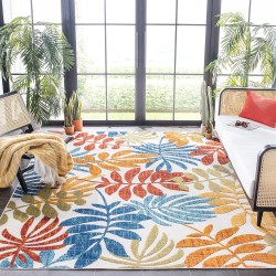  Cabana Collection Area Rug - 8' x 10', Creme & Red, Botanical Design, Non-Shedding & Easy Care, Indoor/Outdoor & Washable-Ideal for Patio, Backyard, Mudroom (CBN814A)