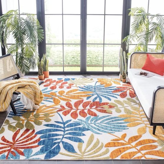  Cabana Collection Area Rug - 8' x 10', Creme & Red, Botanical Design, Non-Shedding & Easy Care, Indoor/Outdoor & Washable-Ideal for Patio, Backyard, Mudroom (CBN814A)