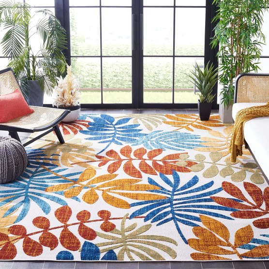  Cabana Collection Area Rug - 8' x 10', Creme & Red, Botanical Design, Non-Shedding & Easy Care, Indoor/Outdoor & Washable-Ideal for Patio, Backyard, Mudroom (CBN814A)