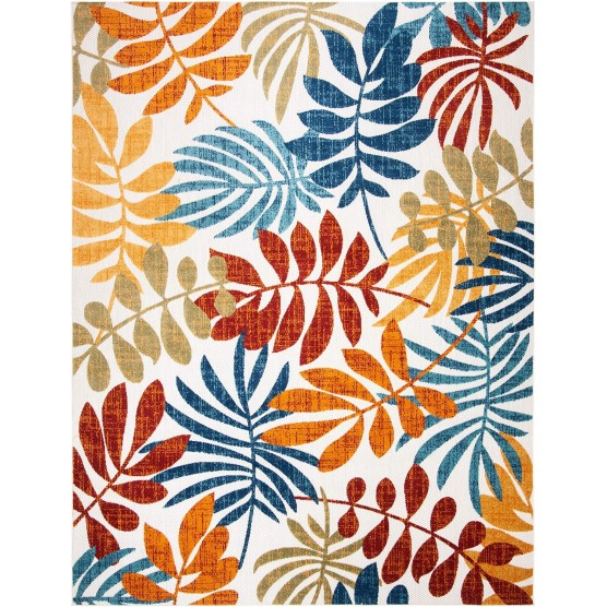  Cabana Collection Area Rug - 8' x 10', Creme & Red, Botanical Design, Non-Shedding & Easy Care, Indoor/Outdoor & Washable-Ideal for Patio, Backyard, Mudroom (CBN814A)