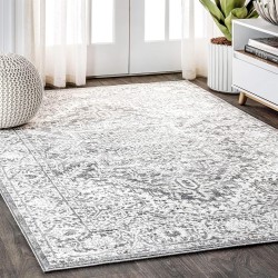 Modern Persian Vintage Medallion Indoor Area -Rug Country Floral Easy -Cleaning Bedroom Kitchen Living Room, 8 X 10, Light Grey