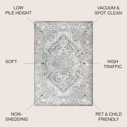 Modern Persian Vintage Medallion Indoor Area -Rug Country Floral Easy -Cleaning Bedroom Kitchen Living Room, 8 X 10, Light Grey