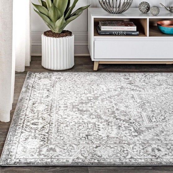 Modern Persian Vintage Medallion Indoor Area -Rug Country Floral Easy -Cleaning Bedroom Kitchen Living Room, 8 X 10, Light Grey