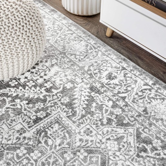 Modern Persian Vintage Medallion Indoor Area -Rug Country Floral Easy -Cleaning Bedroom Kitchen Living Room, 8 X 10, Light Grey