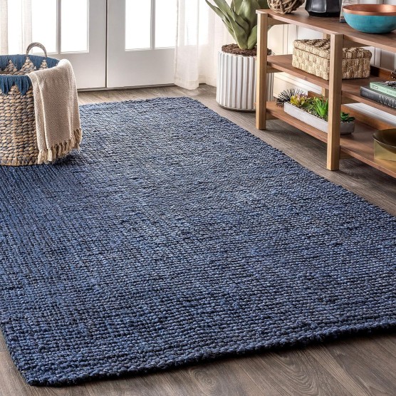 Pata Hand Woven Chunky Jute Navy 3 ft. x 5 ft. Area-Rug, Farmhouse, Easy-Cleaning, for Bedroom, Kitchen, Living Room, (NRF102D-3)