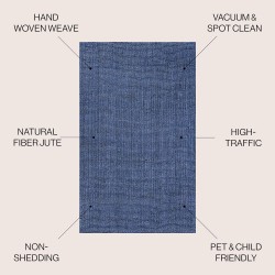 Pata Hand Woven Chunky Jute Navy 3 ft. x 5 ft. Area-Rug, Farmhouse, Easy-Cleaning, for Bedroom, Kitchen, Living Room, (NRF102D-3)