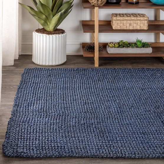 Pata Hand Woven Chunky Jute Navy 3 ft. x 5 ft. Area-Rug, Farmhouse, Easy-Cleaning, for Bedroom, Kitchen, Living Room, (NRF102D-3)