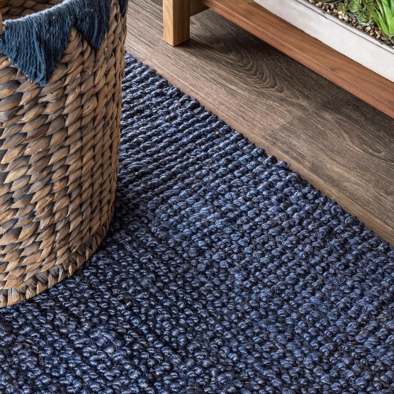 Pata Hand Woven Chunky Jute Navy 3 ft. x 5 ft. Area-Rug, Farmhouse, Easy-Cleaning, for Bedroom, Kitchen, Living Room, (NRF102D-3)