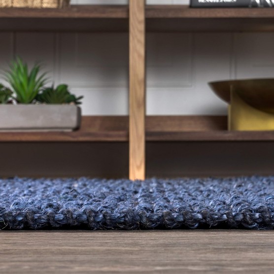 Pata Hand Woven Chunky Jute Navy 3 ft. x 5 ft. Area-Rug, Farmhouse, Easy-Cleaning, for Bedroom, Kitchen, Living Room, (NRF102D-3)