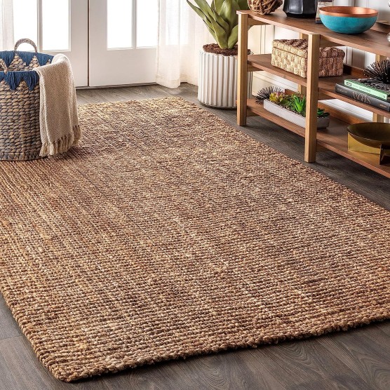 NRF102A-4 Pata Hand Woven Chunky Jute Indoor Area -Rug Bohemian Farmhouse Easy -Cleaning Bedroom Kitchen Living Room Non Shedding, 4 ft x 6 ft, Natural Color