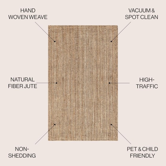 NRF102A-4 Pata Hand Woven Chunky Jute Indoor Area -Rug Bohemian Farmhouse Easy -Cleaning Bedroom Kitchen Living Room Non Shedding, 4 ft x 6 ft, Natural Color