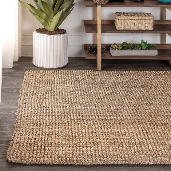 NRF102A-4 Pata Hand Woven Chunky Jute Indoor Area -Rug Bohemian Farmhouse Easy -Cleaning Bedroom Kitchen Living Room Non Shedding, 4 ft x 6 ft, Natural Color