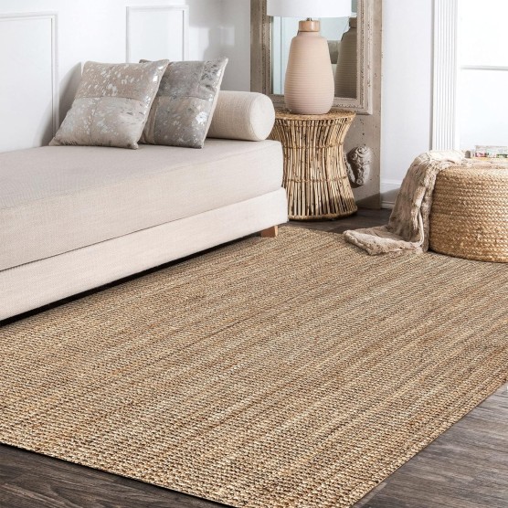 NRF102A-4 Pata Hand Woven Chunky Jute Indoor Area -Rug Bohemian Farmhouse Easy -Cleaning Bedroom Kitchen Living Room Non Shedding, 4 ft x 6 ft, Natural Color