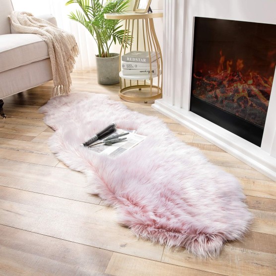 faux fur rug, Fluffy Shaggy Area Rug Ultra Soft 2 x 6 Feet Sheepskin Fur Rug, Frosted Bottom Pink Fuzzy Rug Machine Washable Shag Rug, Nursery Decor Throw Rugs for Bedroom, Living Room