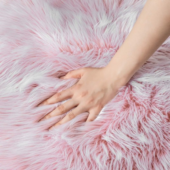 faux fur rug, Fluffy Shaggy Area Rug Ultra Soft 2 x 6 Feet Sheepskin Fur Rug, Frosted Bottom Pink Fuzzy Rug Machine Washable Shag Rug, Nursery Decor Throw Rugs for Bedroom, Living Room