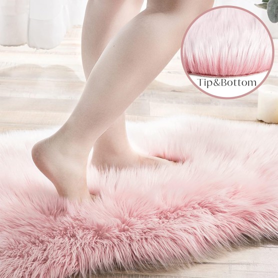 faux fur rug, Fluffy Shaggy Area Rug Ultra Soft 2 x 6 Feet Sheepskin Fur Rug, Frosted Bottom Pink Fuzzy Rug Machine Washable Shag Rug, Nursery Decor Throw Rugs for Bedroom, Living Room