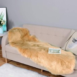 Luxury Soft Faux Sheepskin Couch Seat Cushion Fake Fur Area Rugs for Bedroom and Living Room Runner, 2ft x 6ft, Khaki