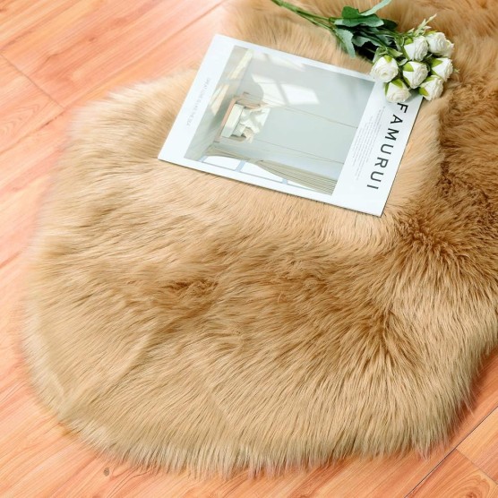 Luxury Soft Faux Sheepskin Couch Seat Cushion Fake Fur Area Rugs for Bedroom and Living Room Runner, 2ft x 6ft, Khaki