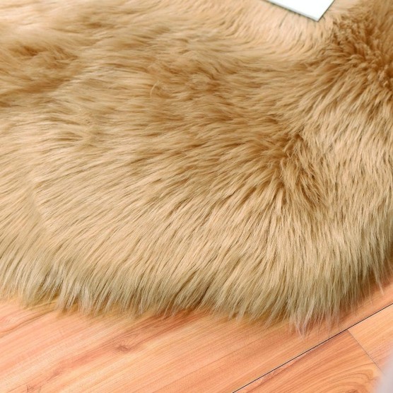 Luxury Soft Faux Sheepskin Couch Seat Cushion Fake Fur Area Rugs for Bedroom and Living Room Runner, 2ft x 6ft, Khaki