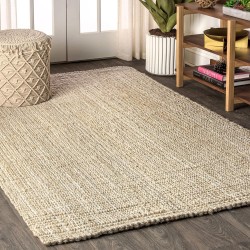 Hiro Hand Woven Chunky Jute Indoor Area -Rug Bohemian Farmhouse Easy -Cleaning Bedroom Kitchen Living Room Non Shedding, 3 X 5, Ivory