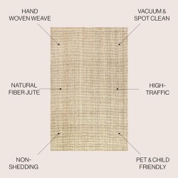 Hiro Hand Woven Chunky Jute Indoor Area -Rug Bohemian Farmhouse Easy -Cleaning Bedroom Kitchen Living Room Non Shedding, 3 X 5, Ivory