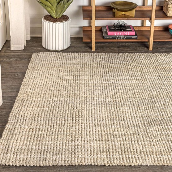 Hiro Hand Woven Chunky Jute Indoor Area -Rug Bohemian Farmhouse Easy -Cleaning Bedroom Kitchen Living Room Non Shedding, 3 X 5, Ivory