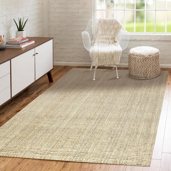 Hiro Hand Woven Chunky Jute Indoor Area -Rug Bohemian Farmhouse Easy -Cleaning Bedroom Kitchen Living Room Non Shedding, 3 X 5, Ivory