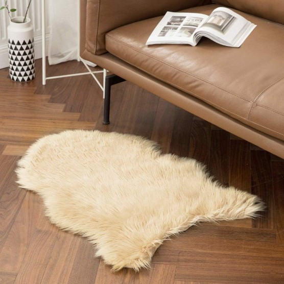 Fluffy Rug Soft Shaggy Faux Fur Area Rug Luxury Plush Sheepskin Carpet for Bedroom Living Room Sofa Chair 2 x 3 Feet, Beige