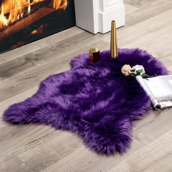 Luxury Super Soft Fluffy Area Rug Faux Fur Sheepskin Rug Decorative Plush Shaggy Carpet for Bedside Sofa Floor Nursery 2 x 3 Feet, Purple