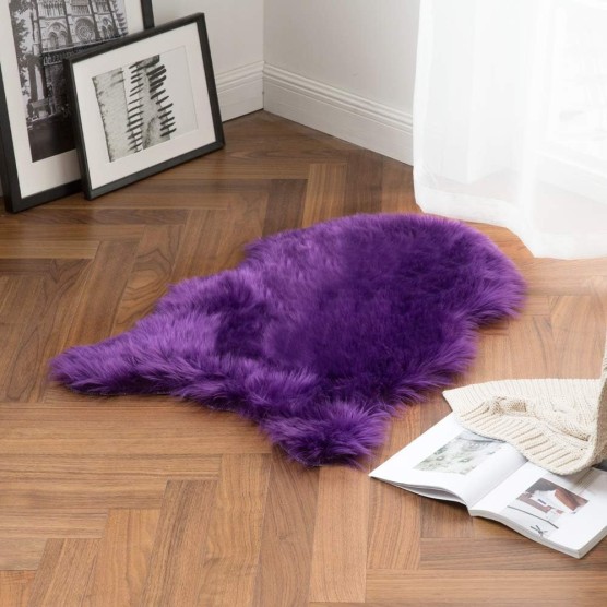 Luxury Super Soft Fluffy Area Rug Faux Fur Sheepskin Rug Decorative Plush Shaggy Carpet for Bedside Sofa Floor Nursery 2 x 3 Feet, Purple