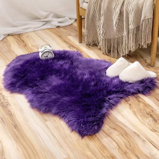 Luxury Super Soft Fluffy Area Rug Faux Fur Sheepskin Rug Decorative Plush Shaggy Carpet for Bedside Sofa Floor Nursery 2 x 3 Feet, Purple