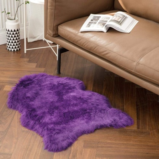 Luxury Super Soft Fluffy Area Rug Faux Fur Sheepskin Rug Decorative Plush Shaggy Carpet for Bedside Sofa Floor Nursery 2 x 3 Feet, Purple