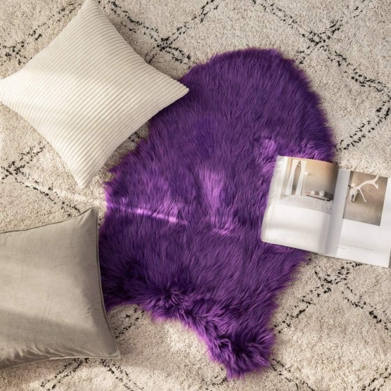 Luxury Super Soft Fluffy Area Rug Faux Fur Sheepskin Rug Decorative Plush Shaggy Carpet for Bedside Sofa Floor Nursery 2 x 3 Feet, Purple