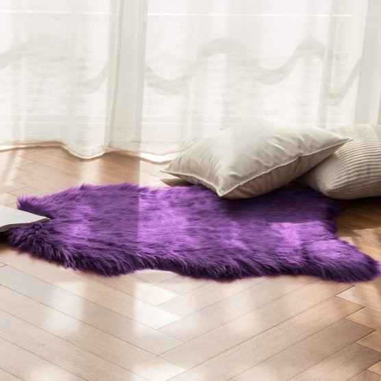 Luxury Super Soft Fluffy Area Rug Faux Fur Sheepskin Rug Decorative Plush Shaggy Carpet for Bedside Sofa Floor Nursery 2 x 3 Feet, Purple