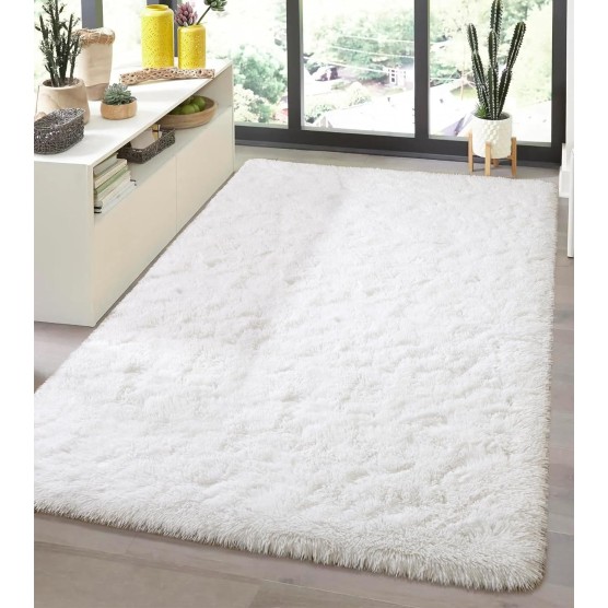 Soft Fluffy Bedroom Rugs, 4 x 6 Feet Indoor Shaggy Plush Area Rug for Boys Girls Kids Baby College Dorm Living Room Home Decor Floor Carpet, White