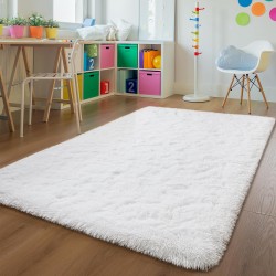 Soft Fluffy Bedroom Rugs, 4 x 6 Feet Indoor Shaggy Plush Area Rug for Boys Girls Kids Baby College Dorm Living Room Home Decor Floor Carpet, White