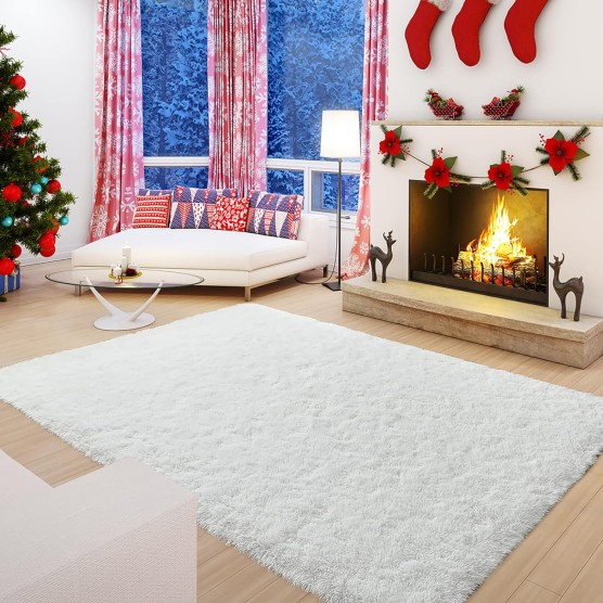 Soft Fluffy Bedroom Rugs, 4 x 6 Feet Indoor Shaggy Plush Area Rug for Boys Girls Kids Baby College Dorm Living Room Home Decor Floor Carpet, White