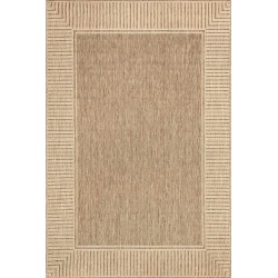 7x9 Outdoor/Indoor Asha Area Rug, Light Brown, Casual Design With Striped Border, Stain Resistant, Highly Durable, For Patio, Balcony, Bedroom, Living Room, Dining Room, Bathroom