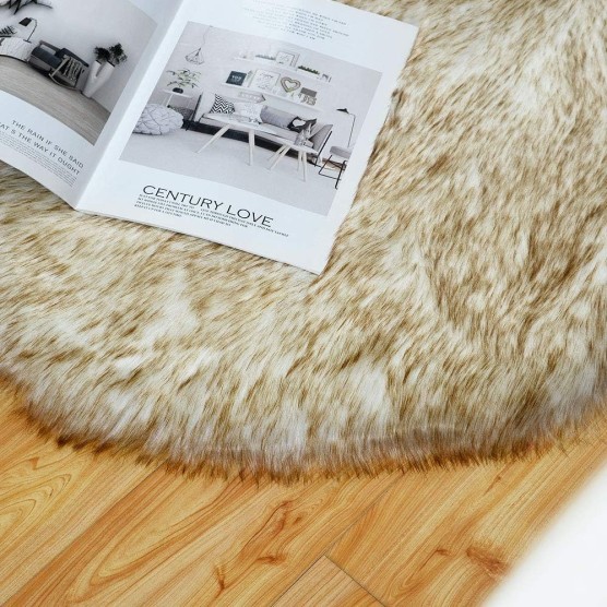 2 Pieces Luxury Soft Faux Sheepskin Chair Cover Seat Cushion Pad Plush Fur Area Rugs for Bedroom, 2ft x 3ft, White with Brown Tips