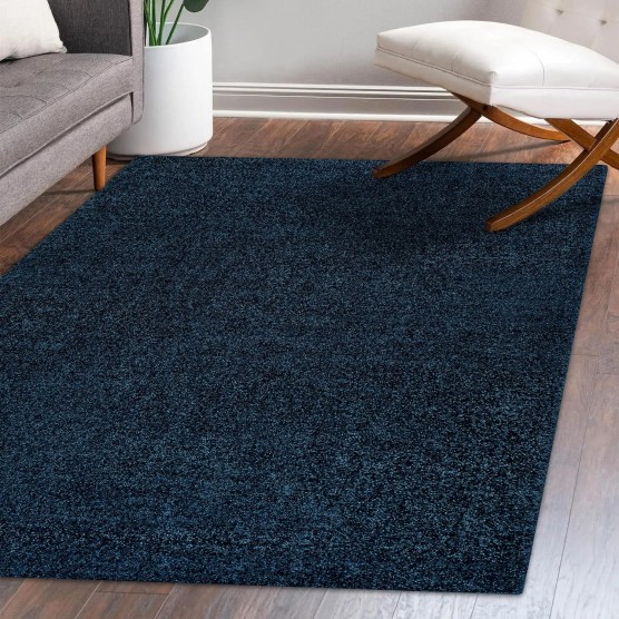 Haze Solid Low-Pile Indoor Area-Rug Casual Contemporary Solid Traditional Easy-Cleaning Bedroom Kitchen Living Room Non Shedding, 5 ft x 8 ft, Navy